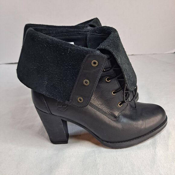 Timberline Stratham Heights Boots Fold Down Heeled 8622A Women 8 Black Leather - Picture 4 of 14